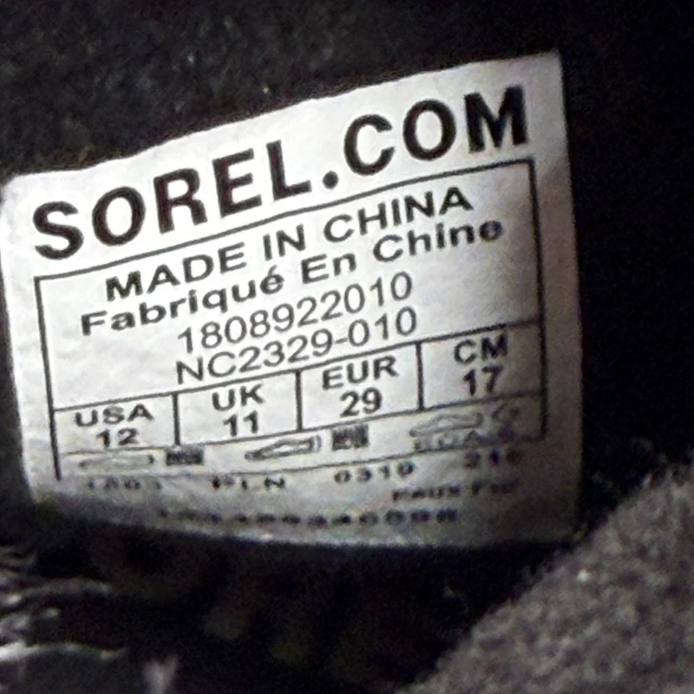 Sorel Whitney II Snow Boots Girls Size 12 Black Waterproof Suede Faux Fur Trim